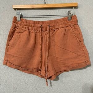 Love Tree‎ Pastel Orange Linen Blend Two Front Pockets Elastic Waist Short Sz M